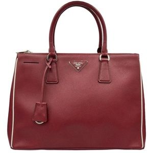 Prada Galleria Saffiano Leather Lux Shopping Tote in Cerise and Talco